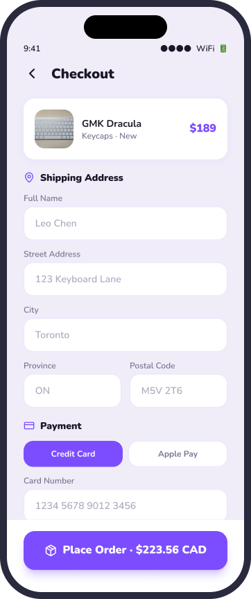 Payment/Checkout Mockup